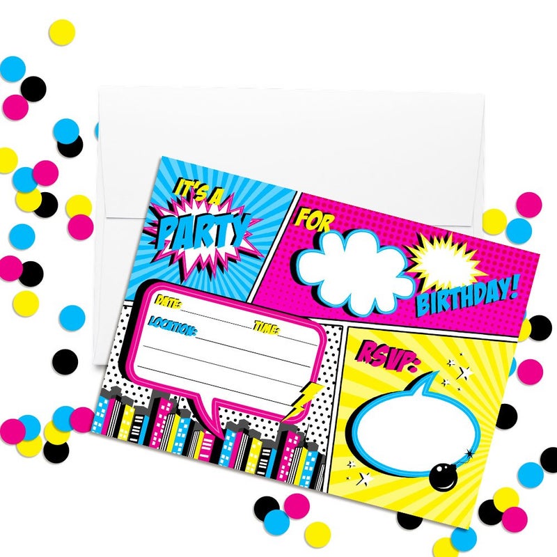 Amanda Creation Super Hero Comic Book Birthday Party Invitations for Girls, 20 5x7 Fill In Cards with Twenty White Envelopes by AmandaCreation - Image 2